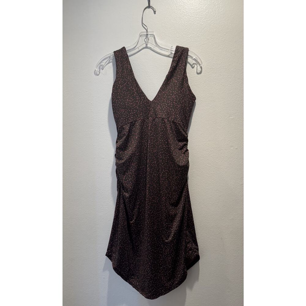 Prana Dark Brown Tiny Dot V-Neck Dress